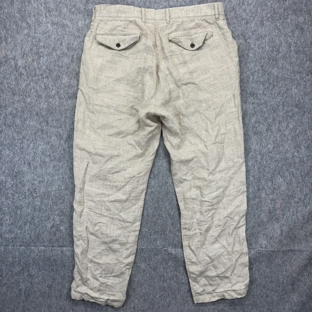 J Crew Oarsman Linen Pants Men's 34x30 Glen Plaid Tan Lightweight